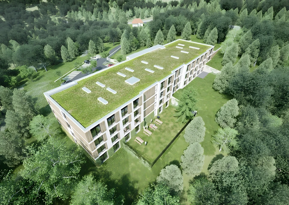 Alzheimer centrum, nadhled ze strany zahrady a vegetační střecha