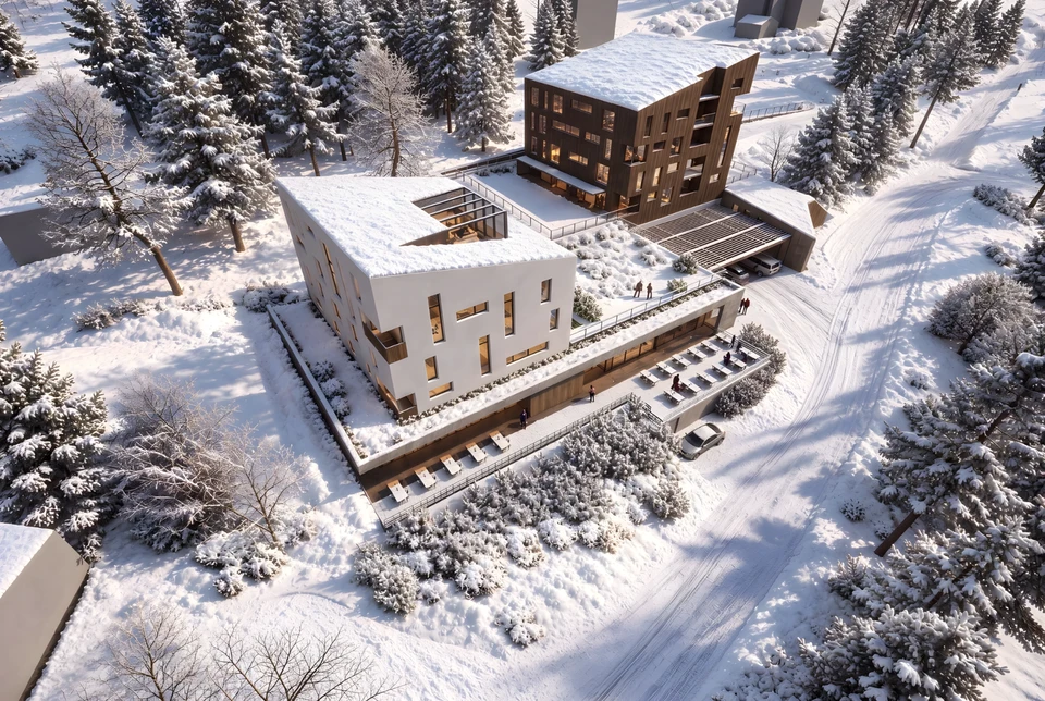Hotel Arnika Janské Lázně, zimní ptačí perspektiva