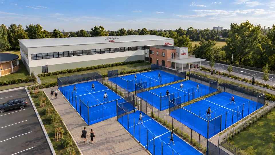 Padelové centrum Hradec Králové – Nadhled na venkovní kurty a vstupní zázemí